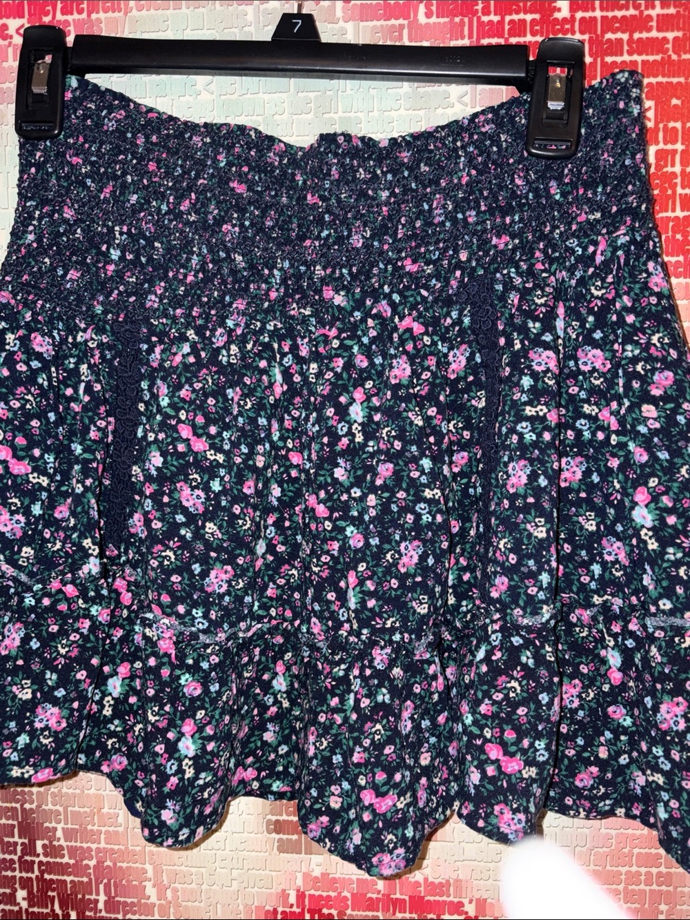 Forever 21 Black Smocked Mini Skirt with Pink & Green Floral Print